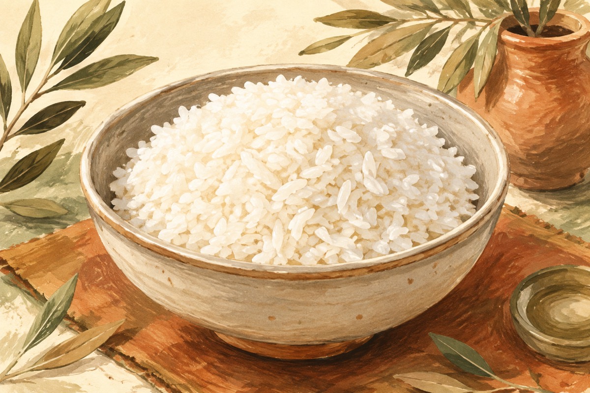 Illustration: Separate white rice grains in a bowl