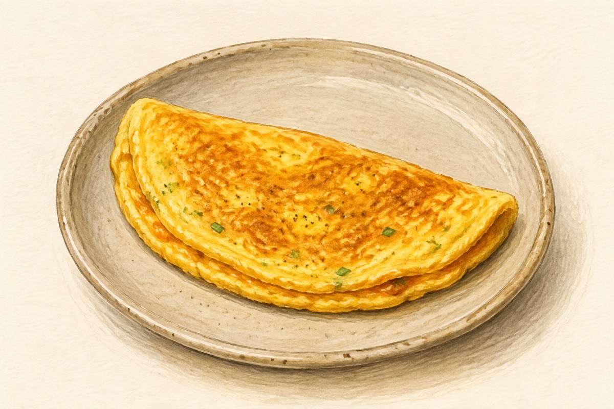 Illustration: A folded golden omelet