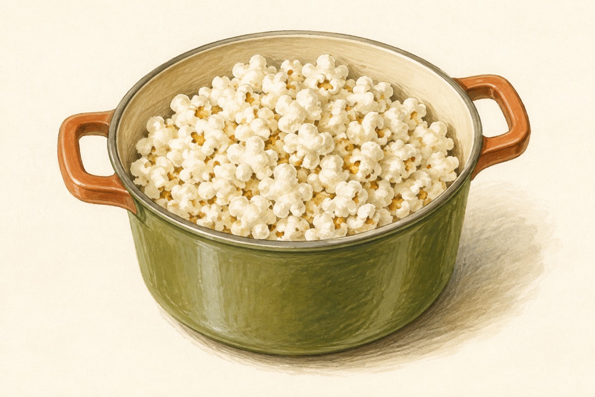 Illustration: Freshly popped popcorn in a pot