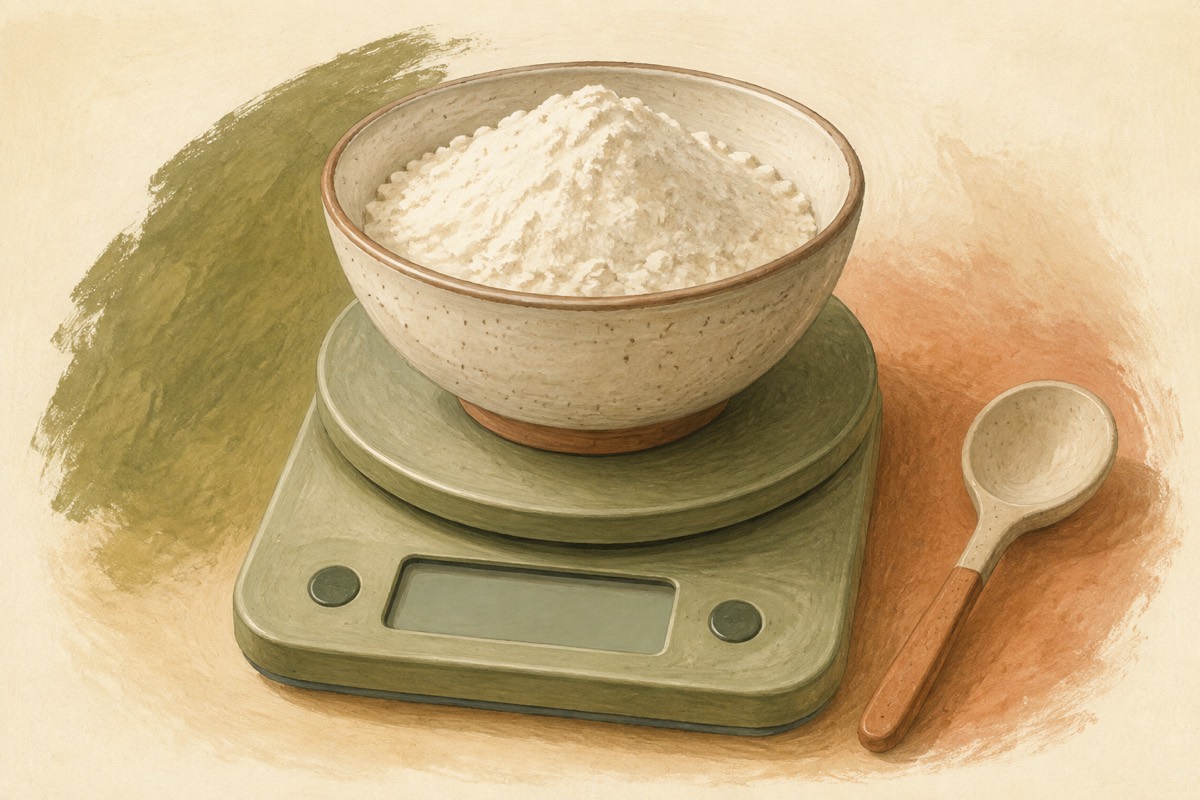 Illustration: Flour beside a digital kitchen scale