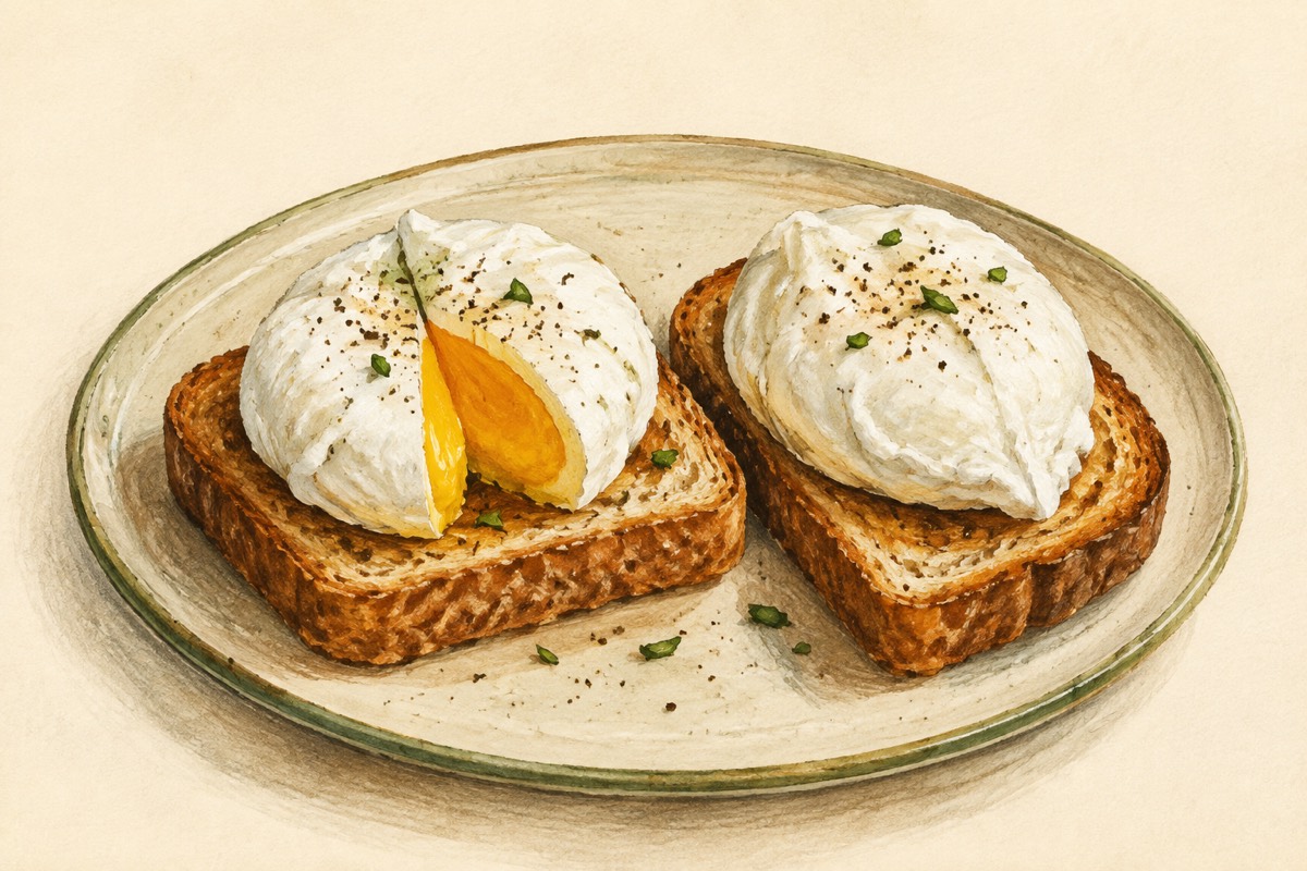 Illustration: Poached eggs on toast with set centers